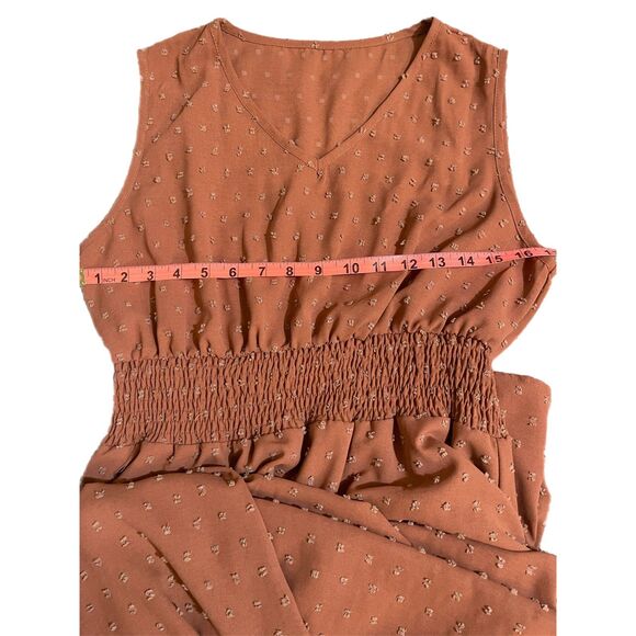 Burnt Orange Swiss Dot Shirred A-line Dress, size L - Picture 9 of 9